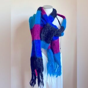 New Rose Carmine Colorful Striped Mohair Knit Scarf